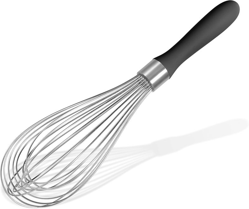 Doosu 18/8 Stainless Steel Balloon Whisk, Kitchen Whisk for Cooking Handheld Egg Beater with Rust-Proof Sturdy Wires & Non-Slip Silicone Handle for Beating, Stirring, Blending (12 Wires, Black) - Image 1